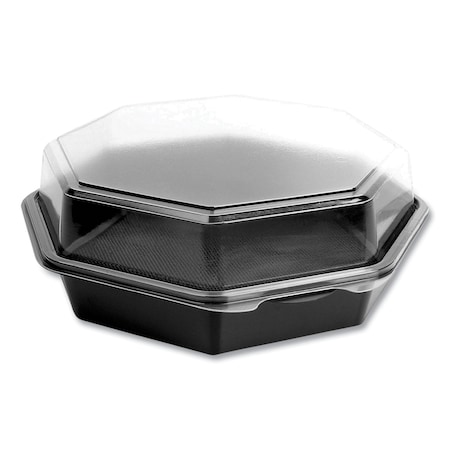 Solo OctaView Hinged-Lid Cold Food Containers, 42 oz, 9.57 x 9.2 x 3.2, Black/Clear, Plastic, 100PK 864056-AP94